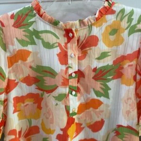 Sugarlips Kailua Floral Tailwind Half Button Front Blouse S - Picture 8 of 8